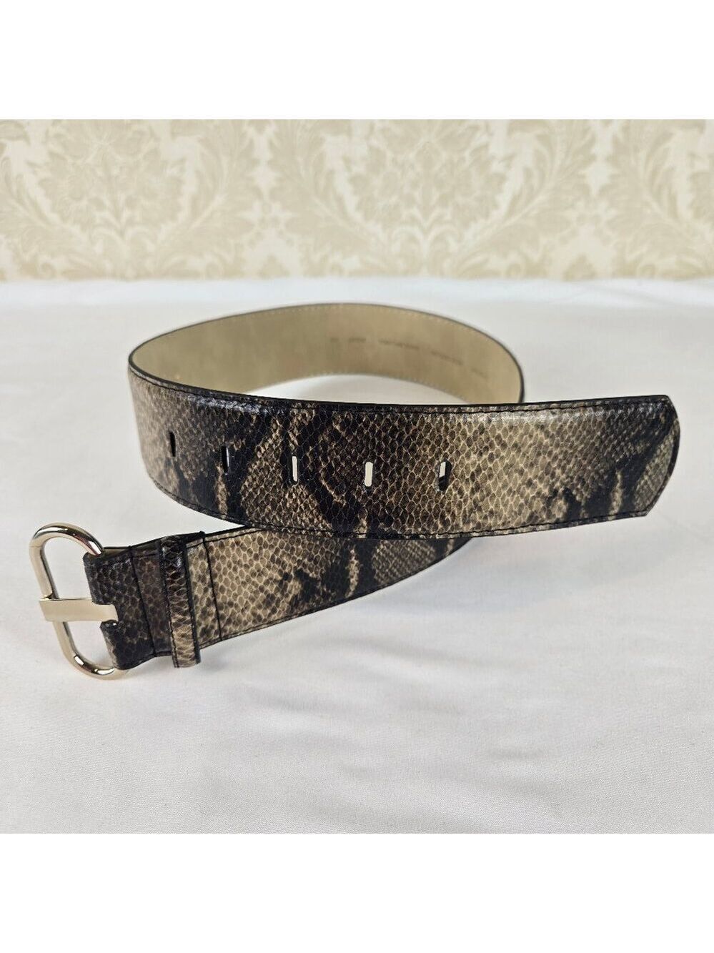 Ann Taylor Size XS Gray Black Reptile Print Belt Wide Silver Hardware NWT